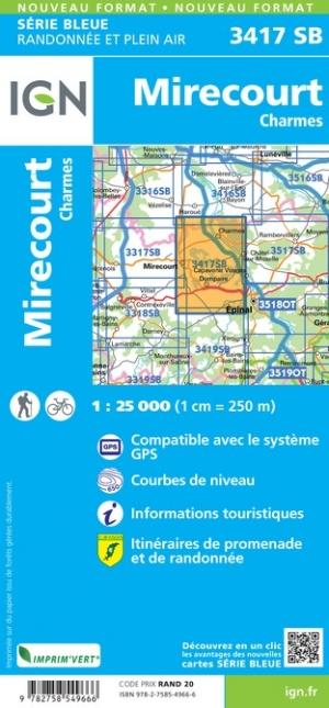 Carte de randonnée n° 3417 - Mirecourt, Charmes | IGN - Série Bleue carte pliée IGN 