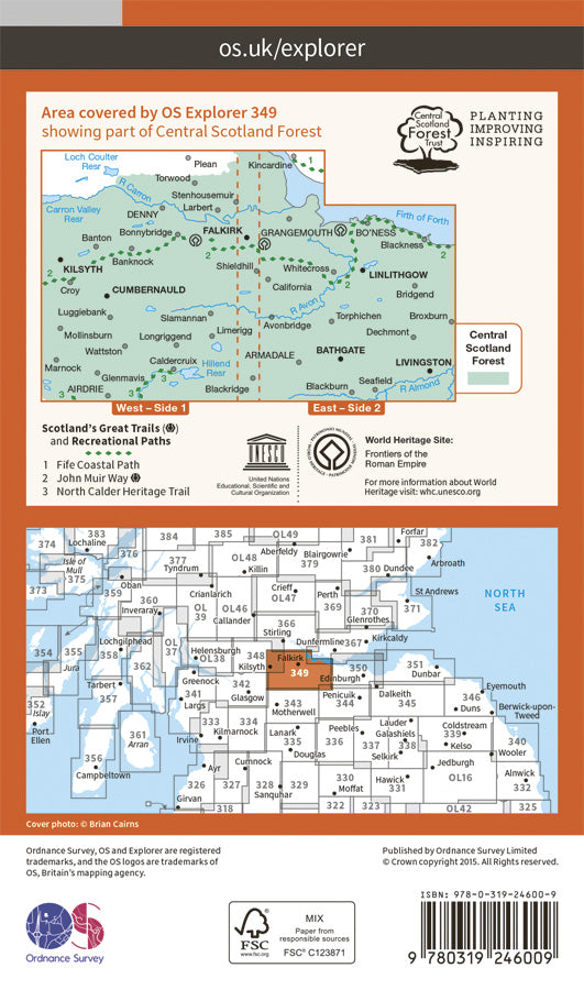 Carte de randonnée n° 349 - Falkirk, Cumbernauld, Livingston (Grande Bretagne) | Ordnance Survey - Explorer carte pliée Ordnance Survey Papier 