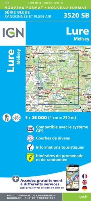 Carte de randonnée n° 3520 - Lure, Mélisey | IGN - Série Bleue carte pliée IGN 