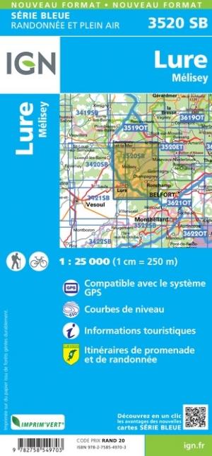 Carte de randonnée n° 3520 - Lure, Mélisey | IGN - Série Bleue carte pliée IGN 