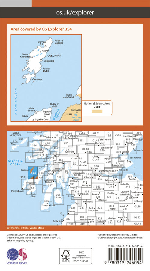 Carte de randonnée n° 354 - Colonsay, Oronsay (Grande Bretagne) | Ordnance Survey - Explorer carte pliée Ordnance Survey Papier 