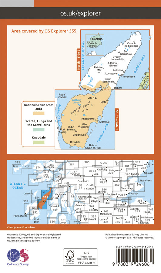Carte de randonnée n° 355 - Jura, Scarba (Grande Bretagne) | Ordnance Survey - Explorer carte pliée Ordnance Survey Papier 