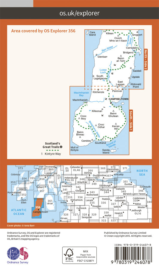 Carte de randonnée n° 356 - Kintyre South (Grande Bretagne) | Ordnance Survey - Explorer carte pliée Ordnance Survey Papier 