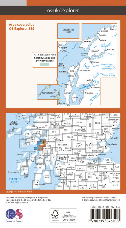 Carte de randonnée n° 359 - Oban, Kerrera, Loch Melfort (Grande Bretagne) | Ordnance Survey - Explorer carte pliée Ordnance Survey Papier 