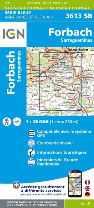 Carte de randonnée n° 3613 - Forbach, Sarreguemines | IGN - Série Bleue carte pliée IGN 