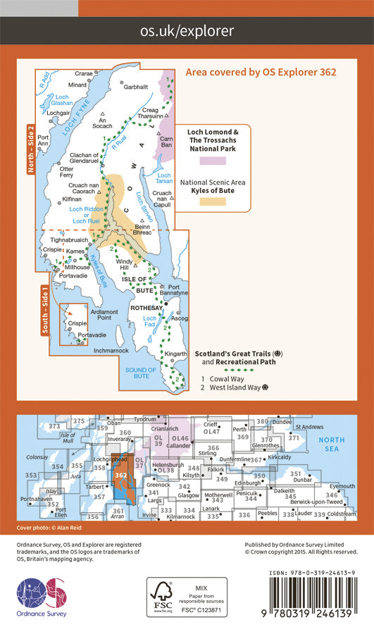 Carte de randonnée n° 362 - Cowal West, Isle of Bute (Grande Bretagne) | Ordnance Survey - Explorer carte pliée Ordnance Survey Papier 