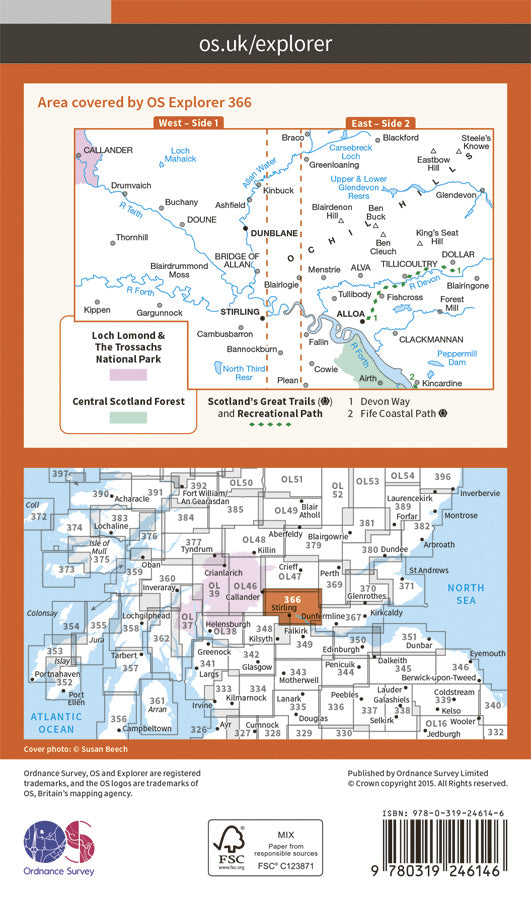 Carte de randonnée n° 366 - Stirling, Ochil Hills West (Grande Bretagne) | Ordnance Survey - Explorer carte pliée Ordnance Survey Papier 