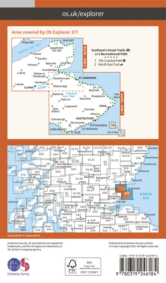 Carte de randonnée n° 371 - St-Andrews, East Fife (Grande Bretagne) | Ordnance Survey - Explorer carte pliée Ordnance Survey Papier 