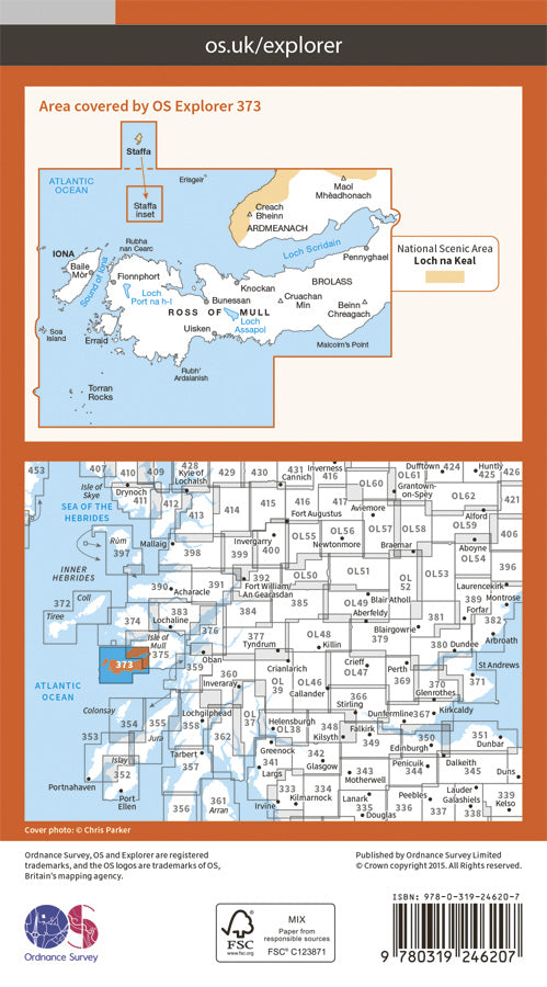Carte de randonnée n° 373 - Iona, Staffa, Ross of Mull (Grande Bretagne) | Ordnance Survey - Explorer carte pliée Ordnance Survey Papier 