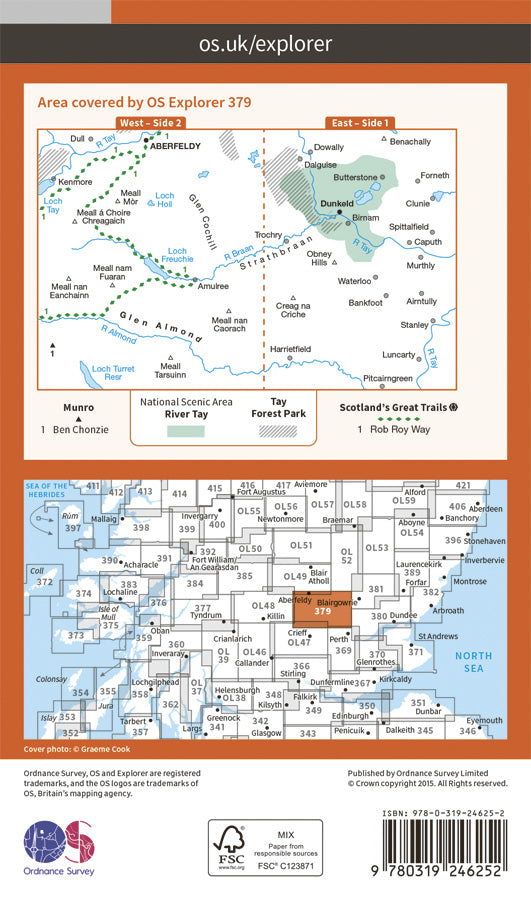 Carte de randonnée n° 379 - Dunkeld, Aberfeldy, Glen Almond (Grande Bretagne) | Ordnance Survey - Explorer carte pliée Ordnance Survey Papier 