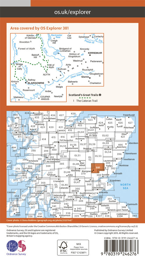 Carte de randonnée n° 381 - Blairgowrie, Kirriemuir, Glamis (Grande Bretagne) | Ordnance Survey - Explorer carte pliée Ordnance Survey Papier 