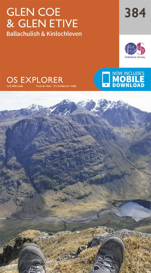 Carte de randonnée n° 384 - Glen Coe, Glen Etive (Grande Bretagne) | Ordnance Survey - Explorer carte pliée Ordnance Survey 
