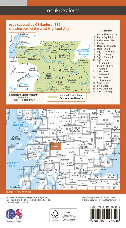 Carte de randonnée n° 384 - Glen Coe, Glen Etive (Grande Bretagne) | Ordnance Survey - Explorer carte pliée Ordnance Survey Papier 