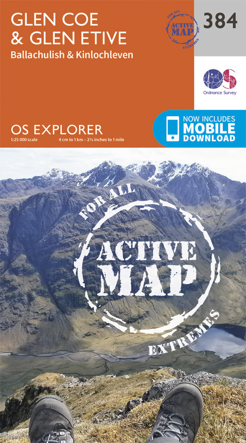 Carte de randonnée n° 384 - Glen Coe, Glen Etive (Grande Bretagne) | Ordnance Survey - Explorer carte pliée Ordnance Survey Plastifiée 