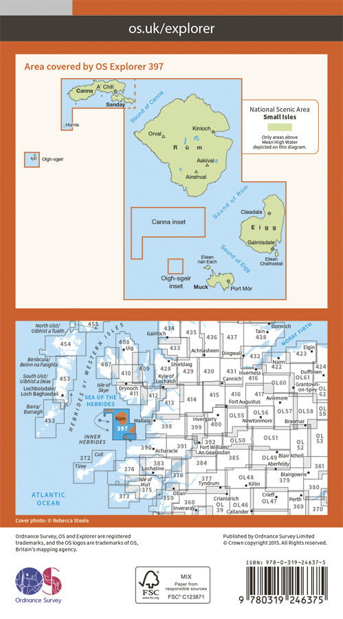 Carte de randonnée n° 397 - Rum, Eigg, Muck, Canna, Sanday (Grande Bretagne) | Ordnance Survey - Explorer carte pliée Ordnance Survey Papier 