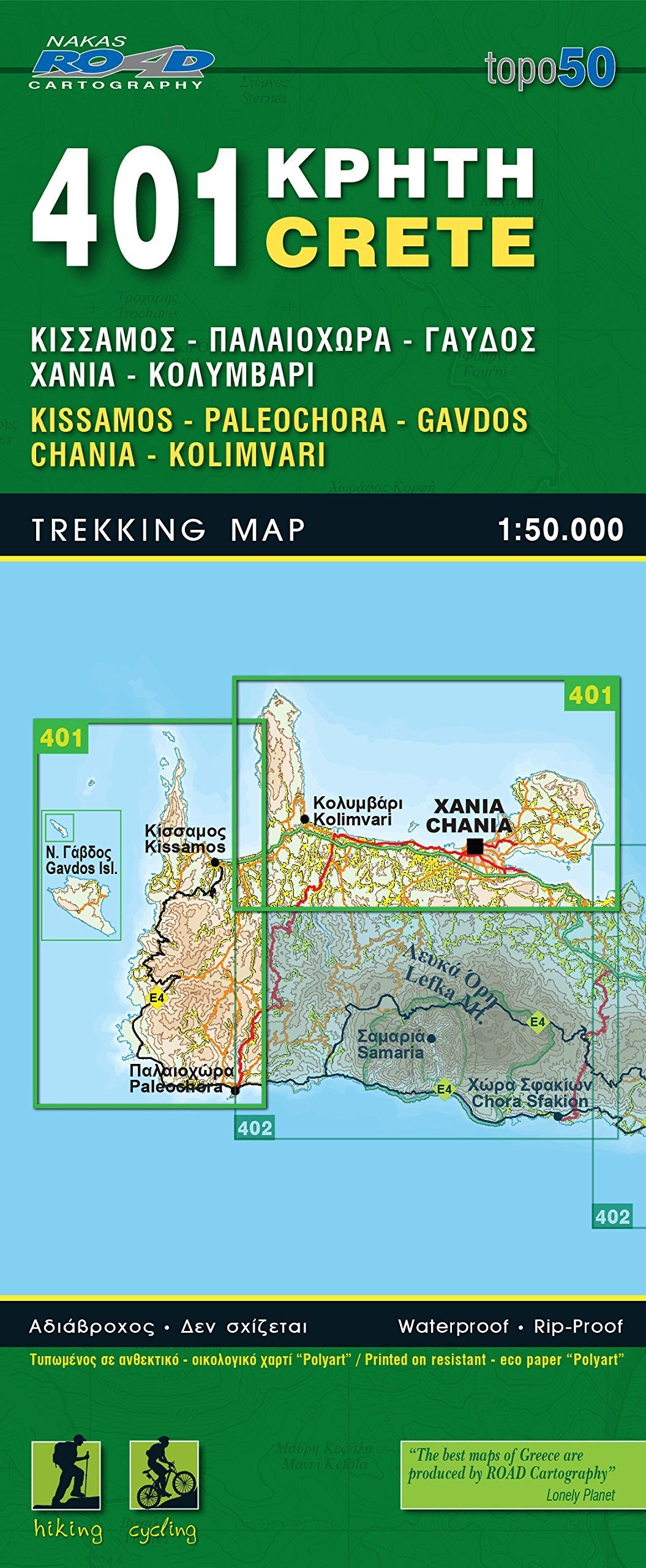 Carte de randonnée n° 401 - Crète : Kissamos, Chania, Paleochora, Gavdos, Kolimvari | Road Editions carte pliée Road Editions 