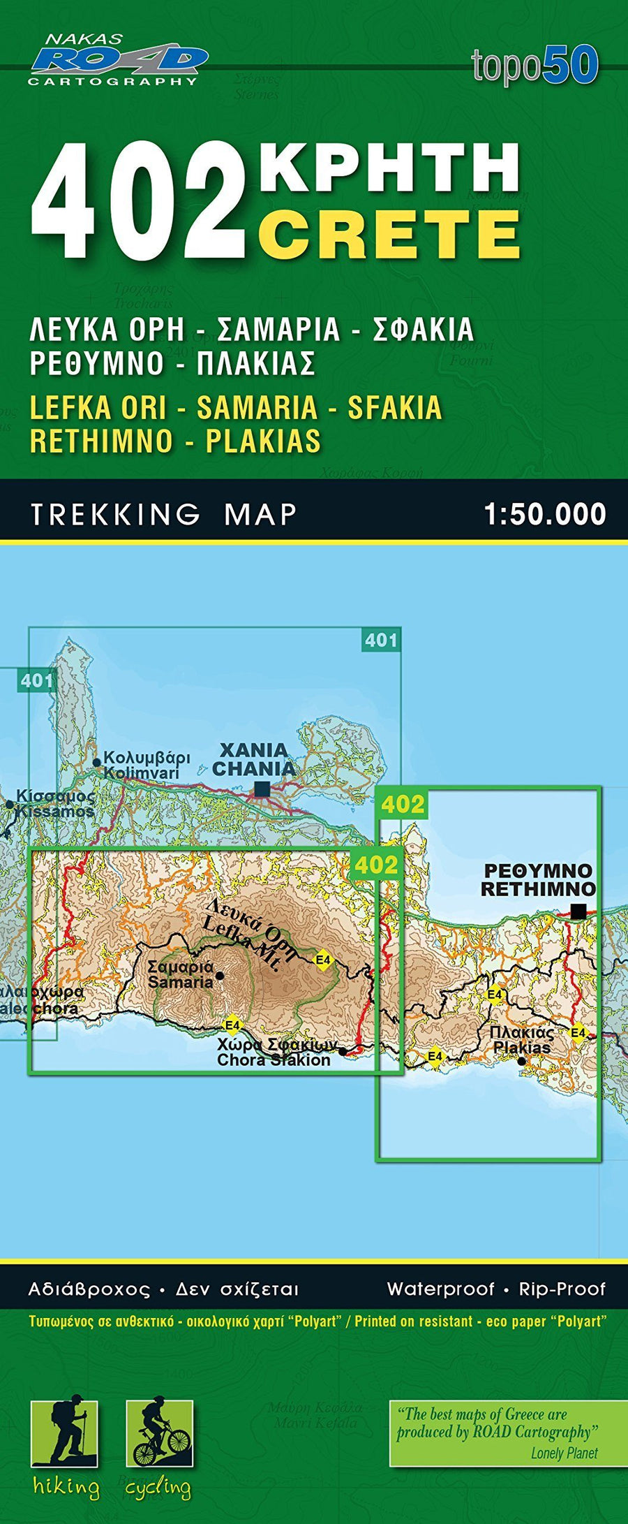 Carte de randonnée n° 402 - Crète : Lefka Ori, Samaria, Sfakia, Rethymno, Plakias | Road Editions carte pliée Road Editions 