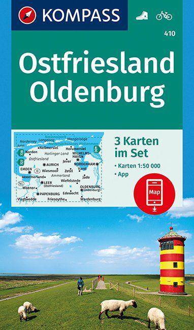 Carte de randonnée n° 410 - Ostfriesland, Oldenburg 3-Set (Allemagne) | Kompass carte pliée Kompass 
