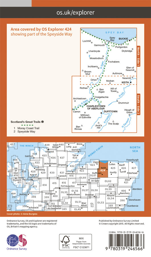 Carte de randonnée n° 424 - Buckie, Keith (Grande Bretagne) | Ordnance Survey - Explorer carte pliée Ordnance Survey Papier 