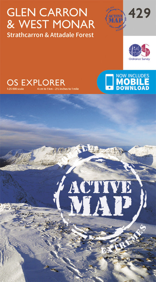 Carte de randonnée n° 429 - Glen Carron, West Monar (Grande Bretagne) | Ordnance Survey - Explorer carte pliée Ordnance Survey Plastifiée 