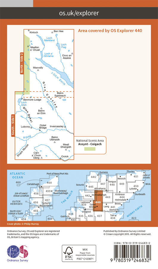 Carte de randonnée n° 440 - Glen Cassley, Glen Oykel (Grande Bretagne) | Ordnance Survey - Explorer carte pliée Ordnance Survey Papier 