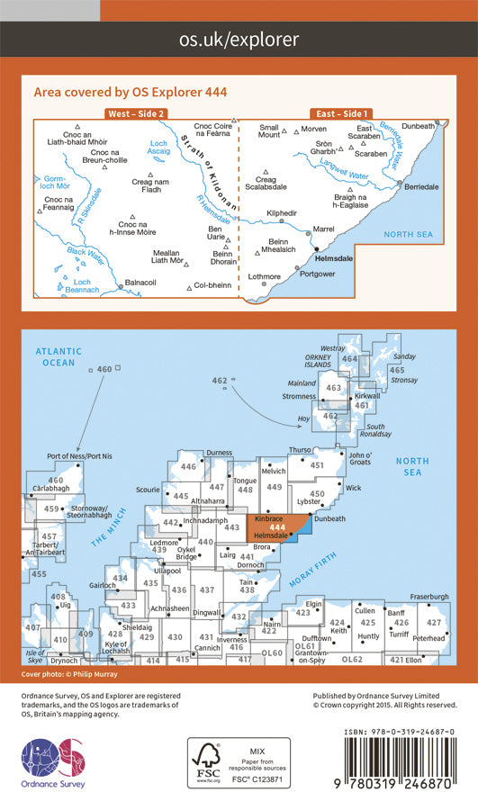 Carte de randonnée n° 444 - Helmsdale, Strath of Kildonan (Grande Bretagne) | Ordnance Survey - Explorer carte pliée Ordnance Survey Papier 