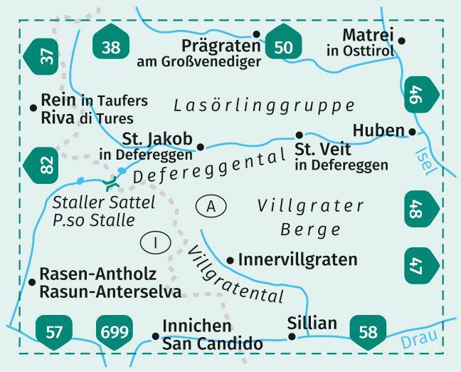 Carte de randonnée n° 45 - Defereggental, Villgratental, Lasörlinggruppe, Villgrater Berge (Tyrol, Autriche) | Kompass carte pliée Kompass 
