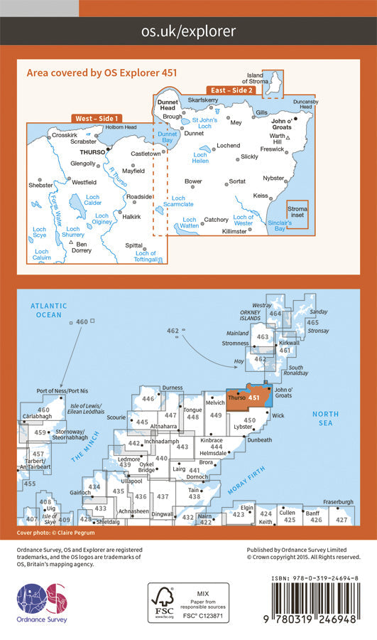 Carte de randonnée n° 451 - Thurso, John o' Groats (Grande Bretagne) | Ordnance Survey - Explorer carte pliée Ordnance Survey Papier 