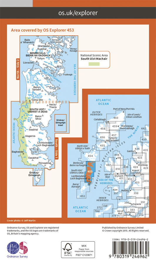 Carte de randonnée n° 453 - Benbecula, South Uist (Grande Bretagne) | Ordnance Survey - Explorer carte pliée Ordnance Survey Papier 