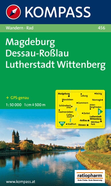 Carte de randonnée n° 456 - Magdeburg, Dessau, Rosslau, Lutherstadt Wittenberg (Allemagne) | Kompass carte pliée Kompass 