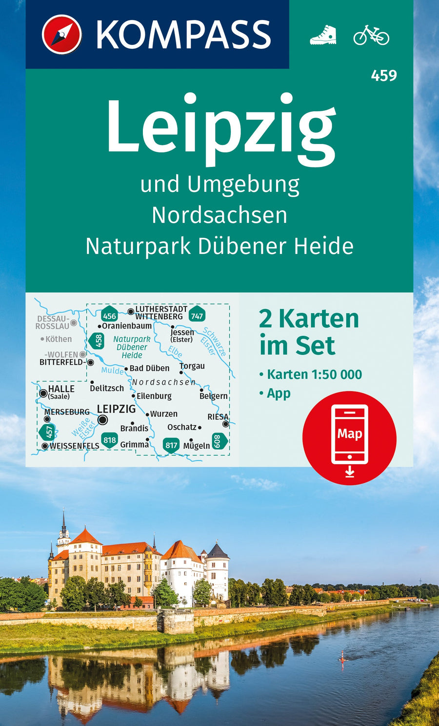 Carte de randonnée n° 459 - Leipzig & environs + Guide (Allemagne) | Kompass carte pliée Kompass 