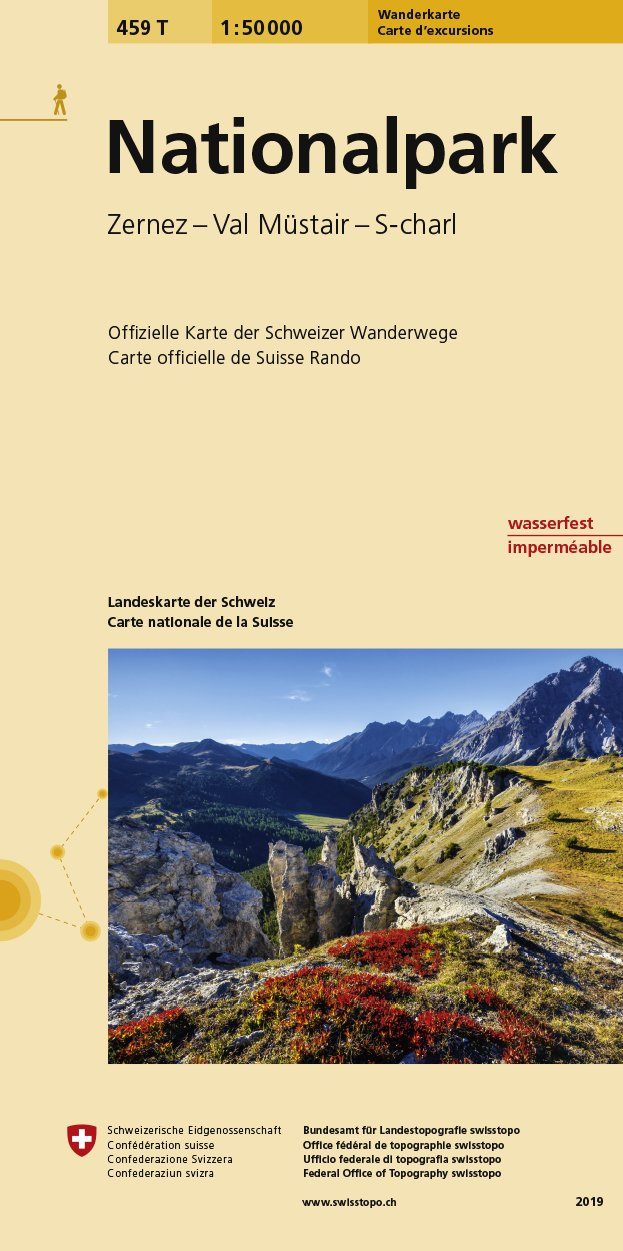 Carte de randonnée n° 459T - Zernez | Swisstopo - Excursions au 1/50 000 carte pliée Swisstopo 