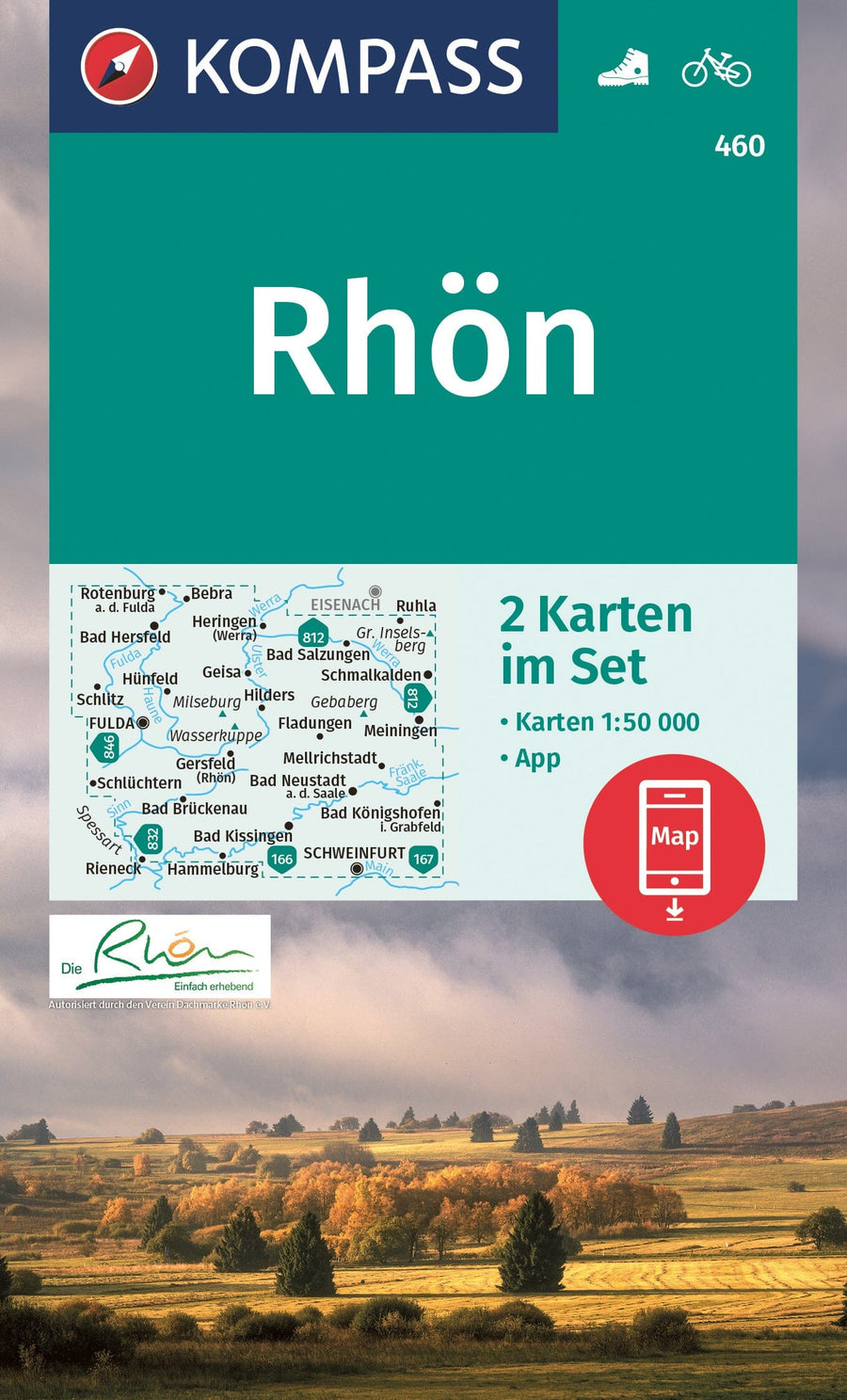 Carte de randonnée n° 460 - Rhön 2-set + Naturführer (Allemagne) | Kompass carte pliée Kompass 