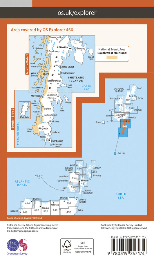 Carte de randonnée n° 466 - Shetland, Mainland South (Grande Bretagne) | Ordnance Survey - Explorer carte pliée Ordnance Survey Papier 