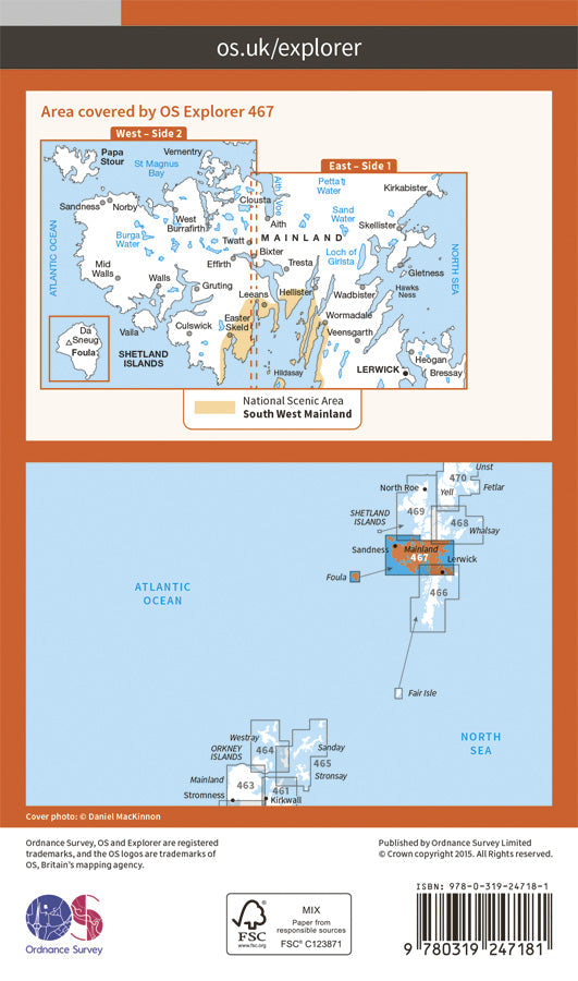 Carte de randonnée n° 467 - Shetland, Mainland Central (Grande Bretagne) | Ordnance Survey - Explorer carte pliée Ordnance Survey Papier 