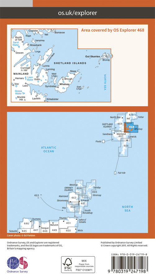 Carte de randonnée n° 468 - Shetland, Mainland North East (Grande Bretagne) | Ordnance Survey - Explorer carte pliée Ordnance Survey Papier 