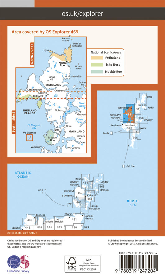 Carte de randonnée n° 469 - Shetland, Mainland North West (Grande Bretagne) | Ordnance Survey - Explorer carte pliée Ordnance Survey Papier 
