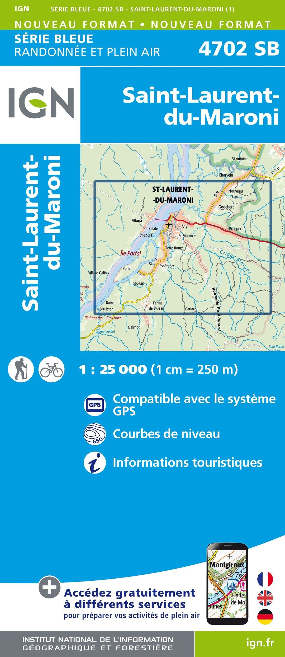 Carte de randonnée n° 4702 - St-Laurent-du-Maroni (Guyane) | IGN - Série Bleue carte pliée IGN 