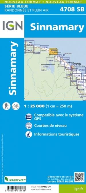 Carte de randonnée n° 4708 - Sinnamary (Guyane) | IGN - Série Bleue carte pliée IGN 