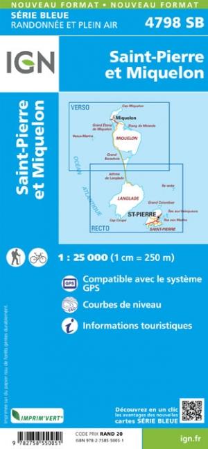 Carte de randonnée n° 4798 - Saint-Pierre-et-Miquelon | IGN - Série Bleue carte pliée IGN 
