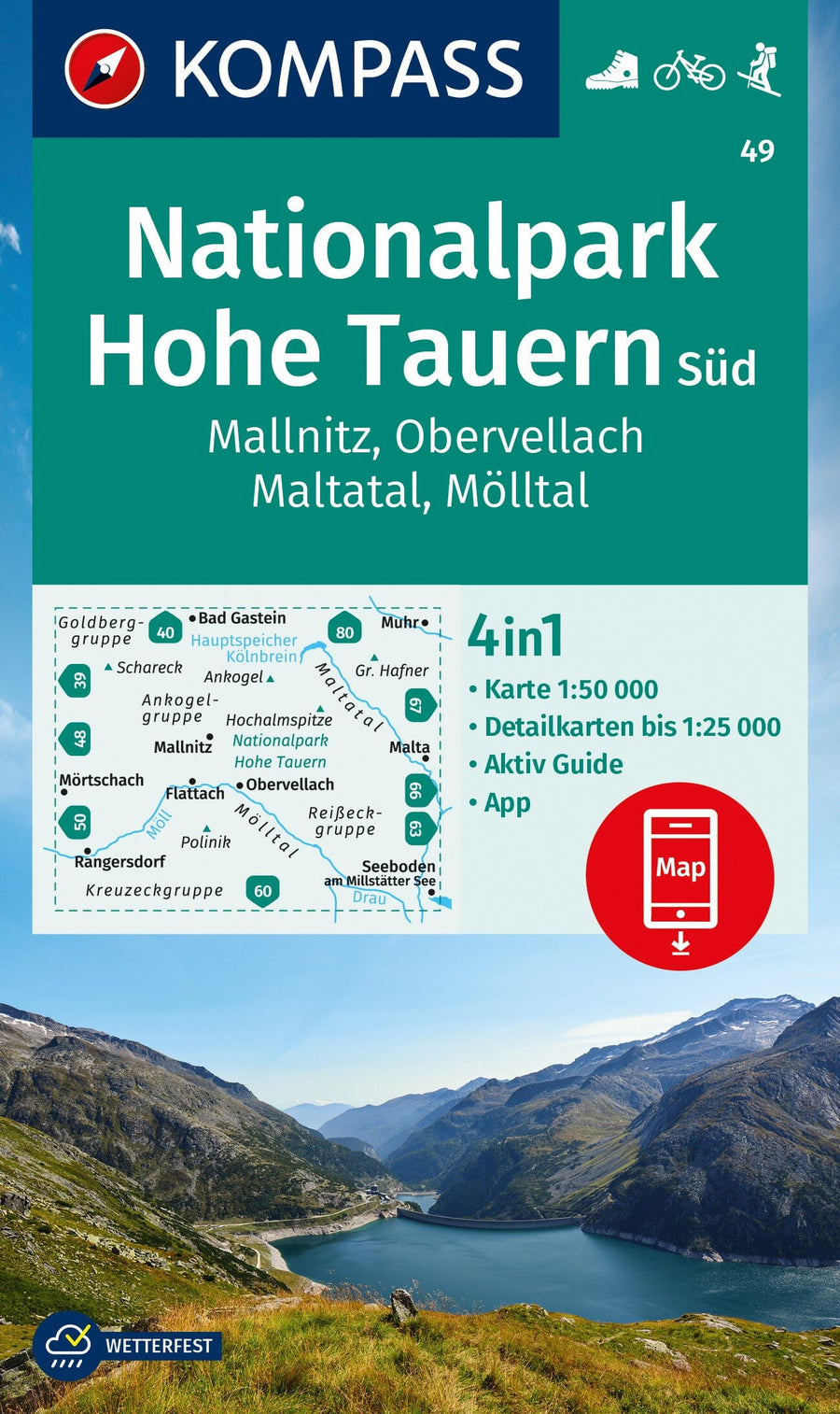 Carte de randonnée n° 49 - Hohe Tauern Sud National Park (Autriche) | Kompass carte pliée Kompass 