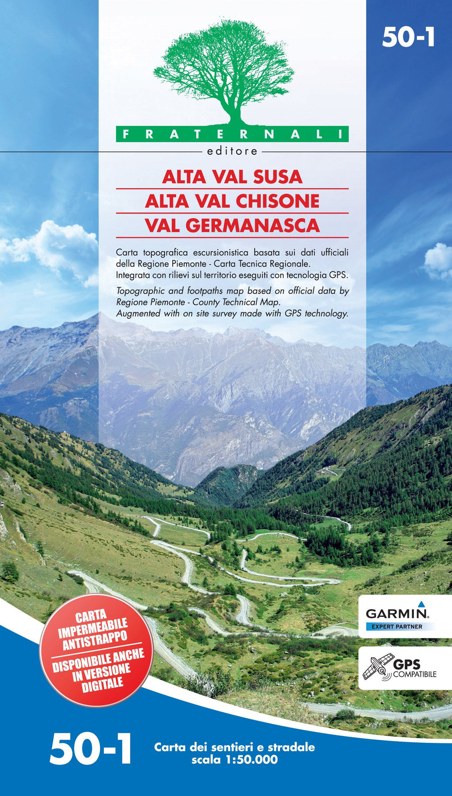 Carte de randonnée n° 50-01 - Alta Val Susa, Alta Val Chisone, Val Germanasca | Fraternali - 1/50 000 carte pliée Fraternali 