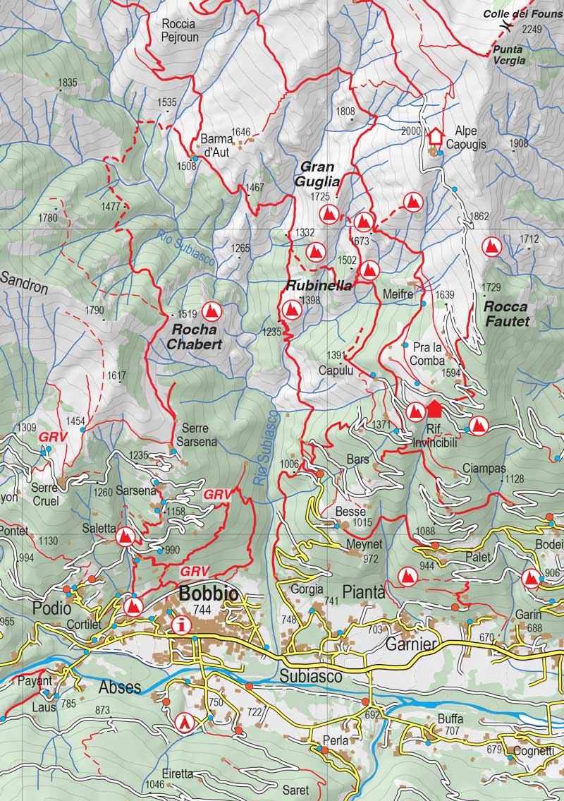 Carte de randonnée n° 50-02 - Val Pellice, Valle Po, Val Varaita | Fraternali - 1/50 000 carte pliée Fraternali 