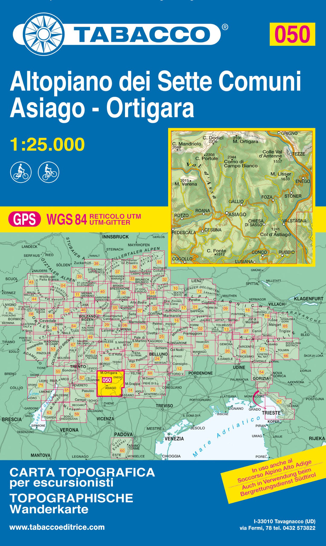 Carte de randonnée n° 50 - Altopiano dei sette comuni (Dolomites) | Tabacco carte pliée Tabacco 