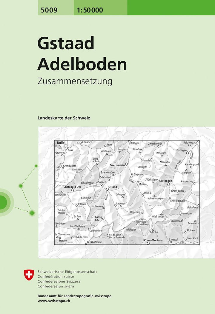 Carte de randonnée n° 5009 - Gstaad, Adelboden (Suisse) | Swisstopo - 1/50 000 carte pliée Swisstopo 