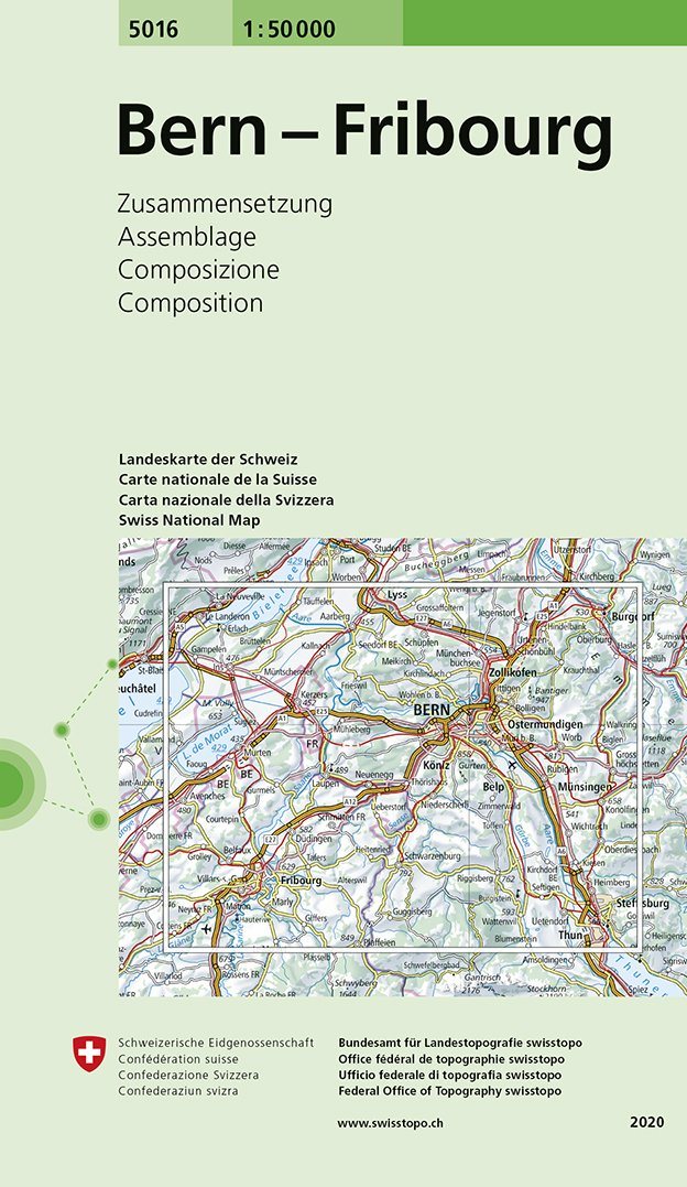 Carte de randonnée n° 5016 - Bern, Fribourg (Suisse) | Swisstopo - 1/50 000 carte pliée Swisstopo 