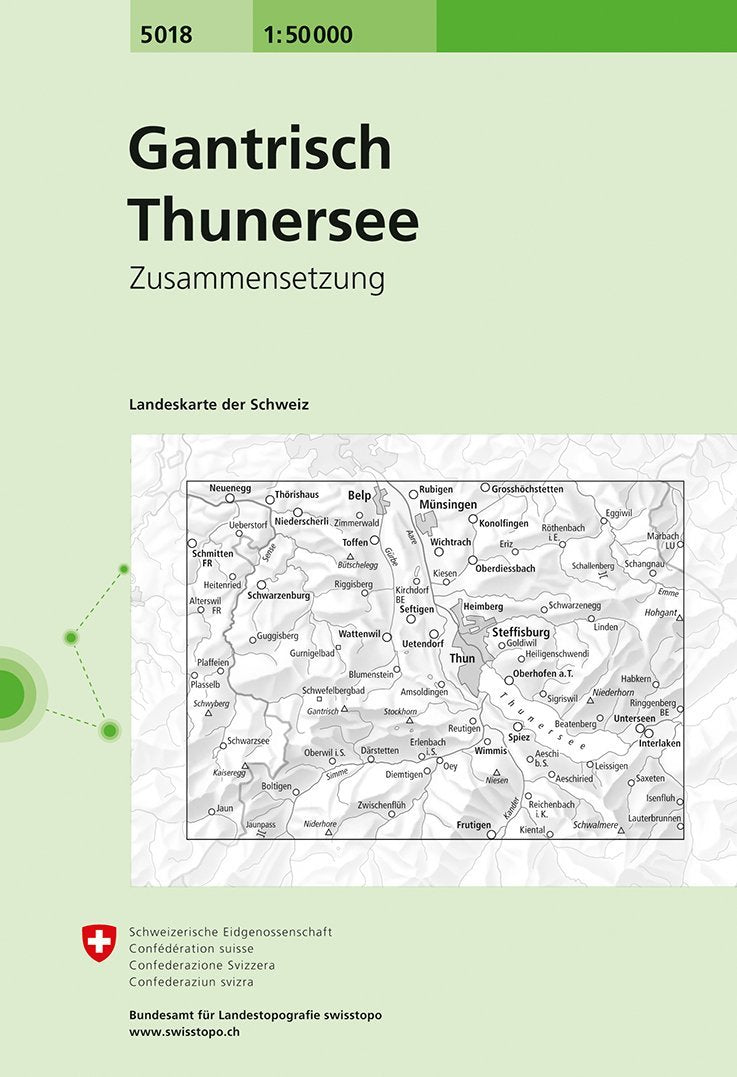 Carte de randonnée n° 5018 - Gantrisch, Thuner See (Suisse) | Swisstopo - 1/50 000 carte pliée Swisstopo 