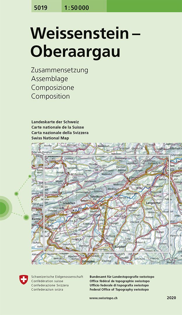 Carte de randonnée n° 5019 - Weissenstein, Oberaargau (Suisse) | Swisstopo - 1/50 000 carte pliée Swisstopo 