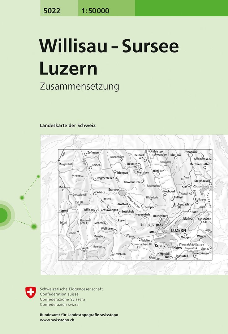 Carte de randonnée n° 5022 - Willisau, Sursee, Luzern (Suisse) | Swisstopo - 1/50 000 carte pliée Swisstopo 