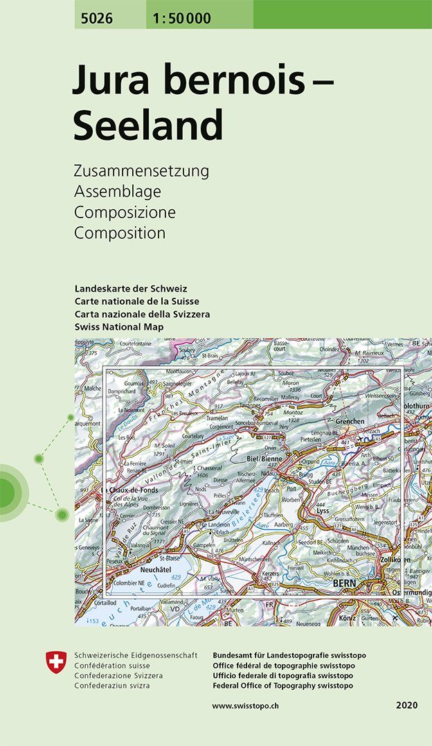 Carte de randonnée n° 5026 - Jura-bernois Seeland (Suisse) | Swisstopo - 1/50 000 carte pliée Swisstopo 